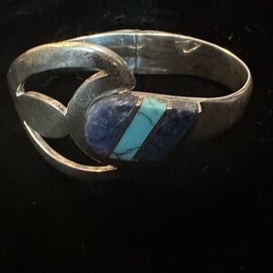 Taxco Sterling Silver Multi-Stone Clamper Bracelet 57.1 Grams 1950-1970’s